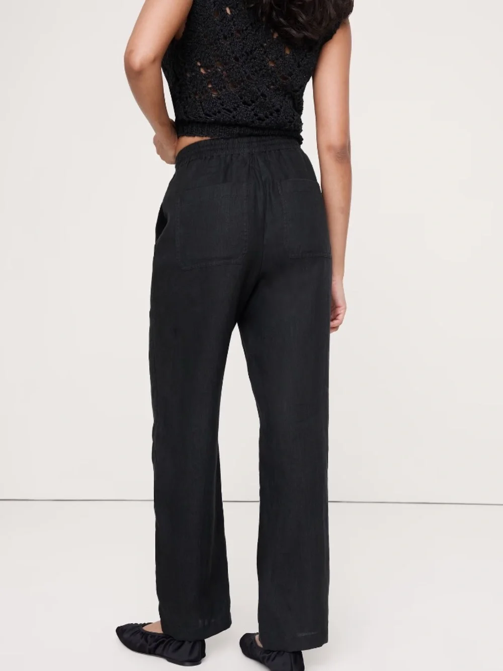NWT Banana Republic The Getaway Straight-Leg Pull-On Pant in Linen // Black